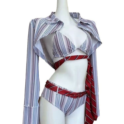 [Foul] Summer Spice Girls Retro Stripes Pure Desire Atmosphere Bikini Vacation Split Swimsuit College Style Women
