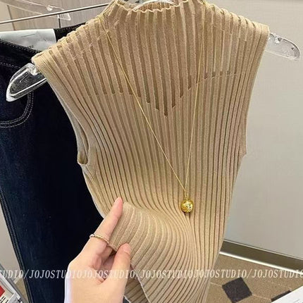 New Style Sleeveless Knit Top for Women, Summer Thin Style with a High-End Feel, Elegant Collar, Vacation Casual Top, Direct Cross-Border Supply