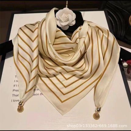 2024 New Magnetic Buckle Silks and Satins Square Scarf Women's Spring and Autum Scarf High-end Decorative Triangle Scarf Neck Protector