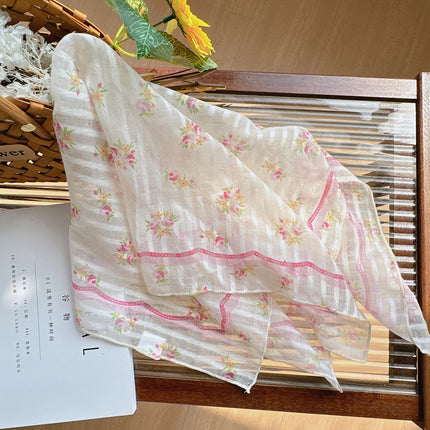 Celebrity style cotton and linen square scarf women's 58cm lightweight breathable small scarf Beautiful atmosphere photography accessories headscarf