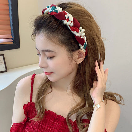 French contrast color high-grade Pearl winding headband hemp braid woven headband female broken hair bangs high Skull top hair accessories