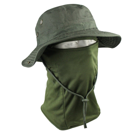 Outdoor Tactical Fisherman Hat Camo Penny Hat Summer Mountaineering Training Sunshade Round Edge Hat Mask Two-piece Set