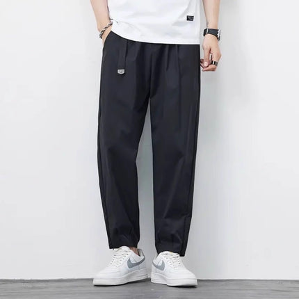 Plus Size Men's Ice Silk Thin Cropped Casual Pants for Men, Loose Elastic Dress Pants, Summer Quick-Dry Pants