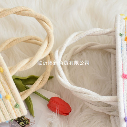 Fashion Woven Bag, Mohair Ball Bag, Colorful Dot Twist Handle Bag, Shoulder Bag, Handbag, Versatile Fashion Bag, Factory Direct Sale