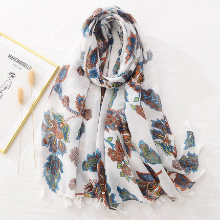 Exotic Style large flower sequin decorative scarf printed scarf cotton and linen feel scarf travel sunscreen beach towel for women