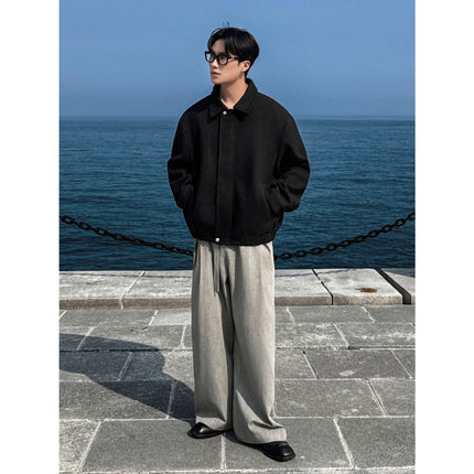 Intfeday Light and Sophisticated British Retro Short Woolen Jacket Men's Korean Thickeneded Large Size Woolen Jacket