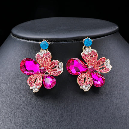 2022 New Color Flower European and American Necklace suit Women's Light Luxury Showy Bride Necklace Painted Oil Gem Clavicle Chain