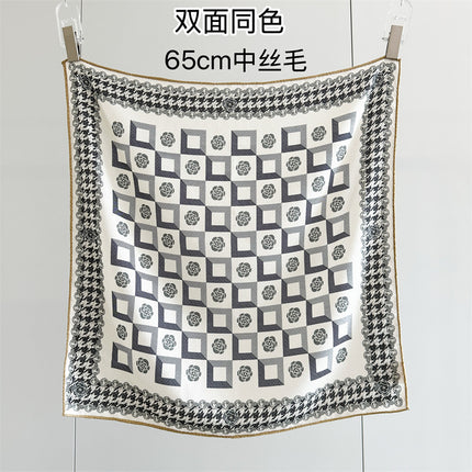 Double-Sided Silk Wool Scarf for Women in Autumn and Winter, Silk Wool 70 Square Scarf, Warm and Dual-Purpose, Versatile Elegant, Air-Conditioned Neck Protector for Women