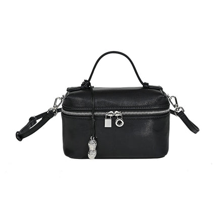 Light Luxury First-Layer Cowhide Lunch Box Bag, Satchel Vegetable Tanned Leather Box Bag, Niche High-End One-Shoulder Cross-Body Lunch Bag