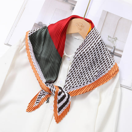 Crumpled Scarf Women's Spring and Summer Elegant Printed Diamond Scarf Korean Style Professional Small Scarf All-match Decorative Thin Scarf