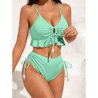 Grass green ruffled bikini / S