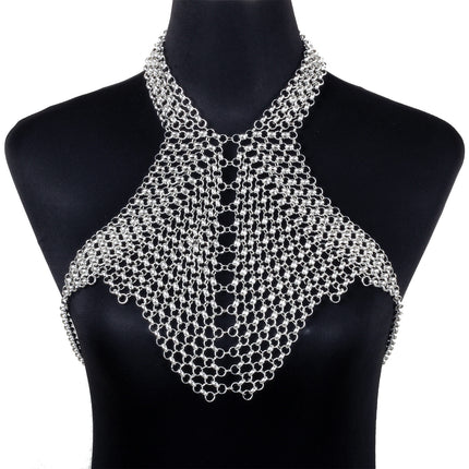 European and American Silver Carnival Chest Chain Trendy Street Style Personalized Brooch Body Goddess Nightclub Necklace Bikini