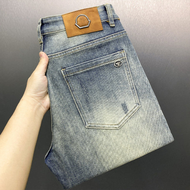 2024 New Arrival light blue Jeans Men's Stretch Leggings Slim-Fit Slimming Trendy Light Color Handsome Vintage Trousers