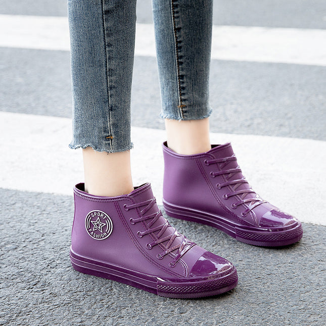 Women Short Rain Boots PVC Waterproof Non-Slip Flat Heel Size 35-41 Purple Khaki Black / Bottes Pluie Courtes Femme PVC Imperméable Antidérapant Talon Plat Taille 35-41 Violet Kaki Noir
