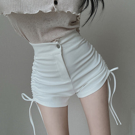 White High-Waisted Slimming Side Drawstring Shorts for Women 2026 Summer Tight-Fitting Stretchy Sexy Hot Girl Group Hot Pants