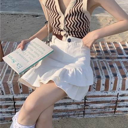 Black Irregular A-Line Skirt for Women 2025 Spring/Summer New Ruffled High-Waisted Pencil Skirt Anti-Exposure Slimming