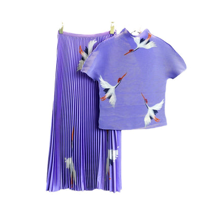 Fashion Wholesale Printed Two-Piece Set High-End Women's Top Pleated Skirt Two-Piece Set Commuter Pleated Skirt Suit
