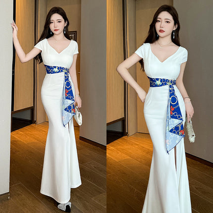 New Hotel Foot Therapy Technician Foot Bath Work Clothes Night Shop Massage Sauna Sexy Belly Covering Elegant Evening Dress