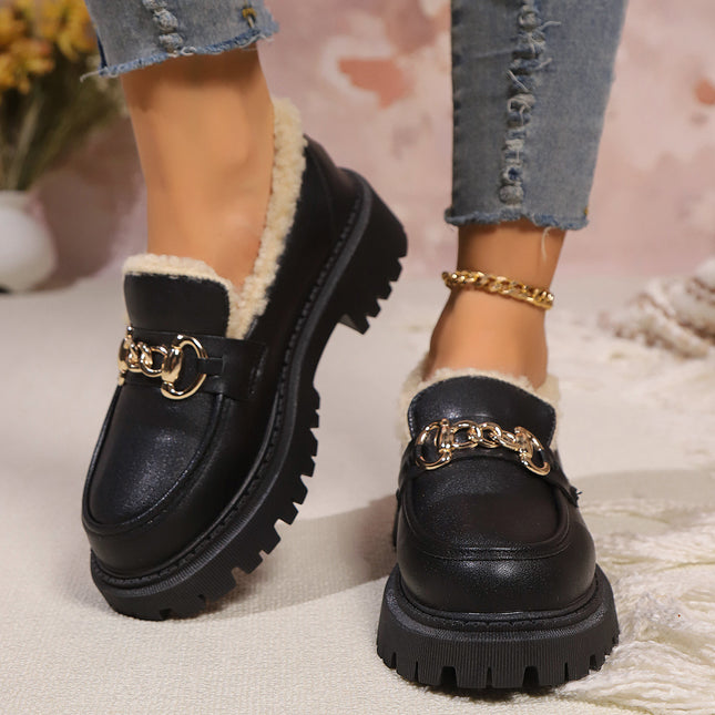 British Style fleece-lined Small Shoes Women's 2024 Autumn and Winter New Warm Loafers Slip-on plus size Cotton Shoes