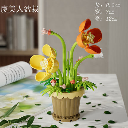 Compatible with Lego Forever Flower Sunflower Rose Fleshy Potted Plants Assembled Building Blocks Toy Valentine's Day Gift for Girls