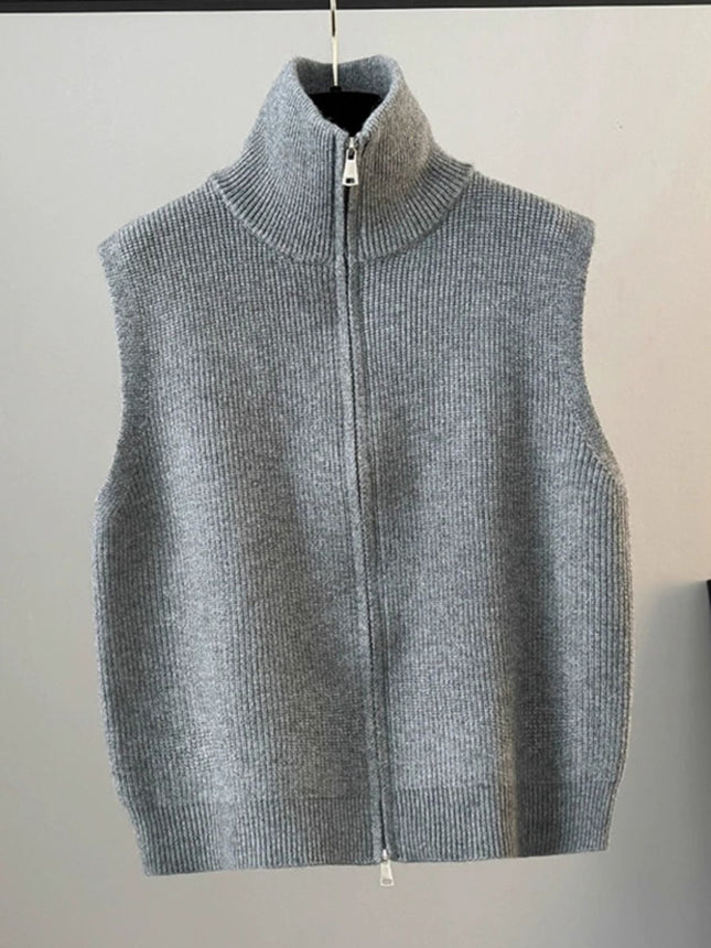 High Collar Zipper Knitted Cardigan Vest for Women 2024 Spring, Autumn and Winter New Loose Layered Vest Sweater Vest