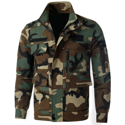 Crotch overalls men's spring and summer loose stain-resistant group wear workwear building tear-proof camouflage clothing suit