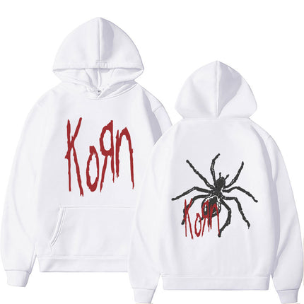 Rock Band Korn Print Hoodie Spider Graphic Pullover Unisex a