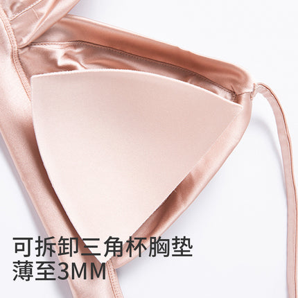 Guolan French Silk Satin Triangle Cup Bra Glosly Non-rimmed Thin Mulberry Silk Underwear