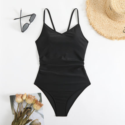 In-Stock 2025 Cross-Border Amazon Solid Color Swimsuit Women New European and American Fashion Sexy Triangle One-Piece Swimsuit Wholesale