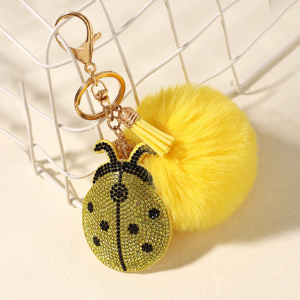 New Coccinella septempunctata rhinestone keychain pendant fashion plush ball luggage car rhinestone pendant small gift