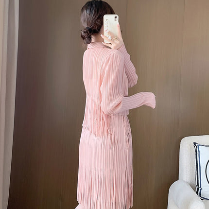Fashion High-end suit Women's 2024 New High-end Tassel Pleated Elegant Commuter Jacket Overskirt Two-piece Set