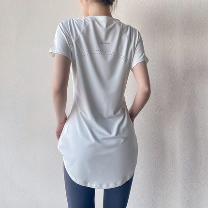 Yoga Clothing Short-sleeved Summer New Mid-length Hip Covering Slimming Quick-drying Top Breathable Fitness Sports T-shirt Women's Thin