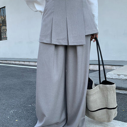 NEIHE 2025 Women's Pants Spring and Autumn Women's Pants Dagging Two-piece Apron Wide-leg Suit Pants 252288