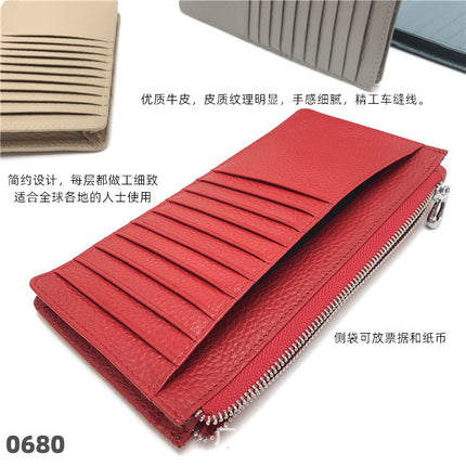 Women's Genuine Leather Fashion Long Zipper Mobile Phone Wallet High-grade Cowhide Men's Large Capacity Card Bag Two-in-One in stock