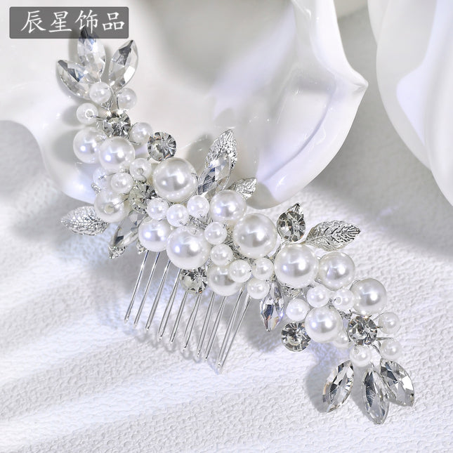 Chenxing French Romantic Bridal Hair Accessory Exquisite Hair Comb with Sparkling Diamonds and Pearls Purple Hair Ornament Fairy-Like Wedding Accessory Cx596