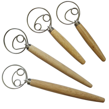 Stainless Steel Oak Handle Coil Dough Beater Double Ring Manual Egg Beater Single Ring Flour Stirrer
