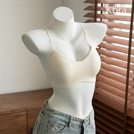 White T-Shirt Non-See-Through Foundation Liquid Fixed Cup Bra for Women, Seamless Invisible Thin Straps, Beautiful Back, Small Chest Push-Up Bra