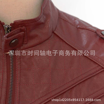 2025 New Autumn and Winter Leather Jacket Men's Color Splicing Stand Collar Top Jacket E9G881 European Station Hot Sale Wish