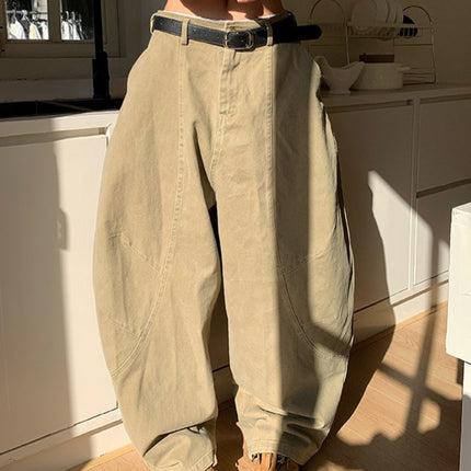 Vintage Long Pants for Women, Deconstructed Versatile High Street Wide-Leg Straight Casual Pants, Men's Style, Spring and Autumn Design, Loose American Green