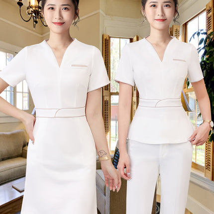Spring and Summer Beauty Salon Technician Black and White High-Elastic Work Clothes Women's Fashionable Elegant Foot Massage Shop Mid-Sleeve Pants Suit