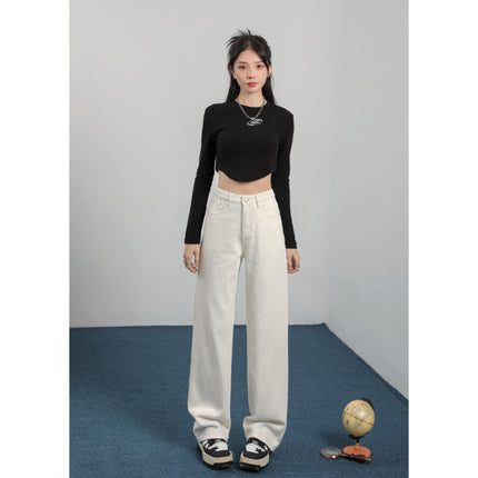 Dopamine Purple Autumn New High Waist Slimming Wide Leg Denim Mop Pants Women's Jeans Long Multicolor Pants