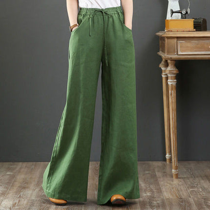 2024 Spring/Summer Literary Cotton and Linen Feel Women's Loose Plus Size Wide-Leg High-Waisted Floor-Length Pants