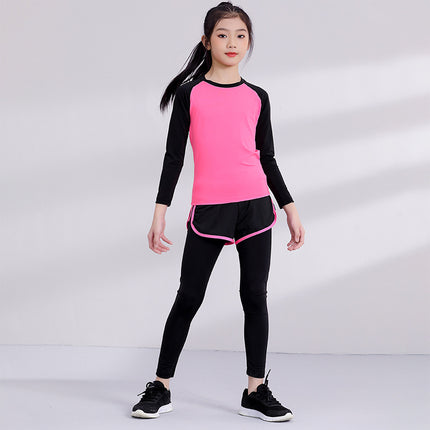 Children's Running Clothing Sports Suit Tights Girls Yoga Training Basketball Quick-Drying Clothing Elastic Sweat-Absorbent Fitness Clothing