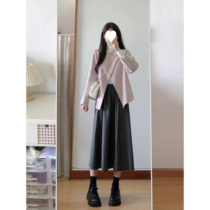 Autumn and Winter Small Tea Style Wear Pink Woolen Coat Skirt Small Chanel Style High-end Two-piece Suit for Women