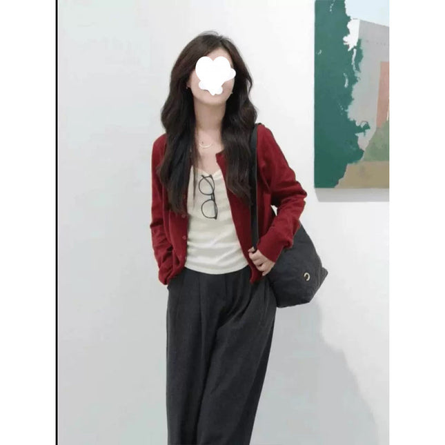 2024 New Autumn and Winter Korean Style Fashionable Elegant All-match Slimming High-end Western Style Casual Simple Sweater Top