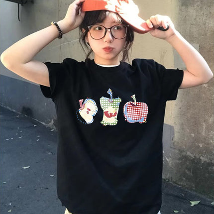 American-Style Pure Cotton Short-Sleeve T-Shirt for Women, Summer 2026 New Design, Student Loose and Casual Style, Regular Shoulder Half-Sleeve Top