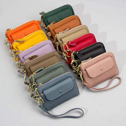 Top Layer Cowhide Coin Purse Mini Bag Women's Short Hand Small Wallet Leather Storage Key Ring Coin Bag