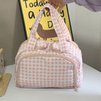 Premium four-compartment makeup bag - pink gingham / 31*19*21