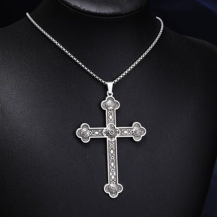 European and American Cross-Border Gothic Rune Cross Pendant Sweater Chain Fashion Retro Cross Plaid Flower Necklace Jewelry