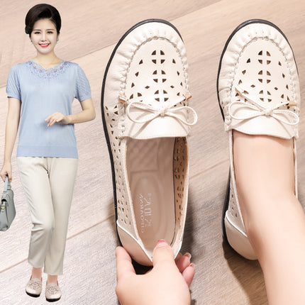 Mom's Shoes, Summer Women's Shoes, Middle-Aged and Elderly Soft-Soled Shoes That Don'T Tire the Feet, Clogs, Breathable Sandals for Middle-Aged People, Non-Slip Leather Shoes